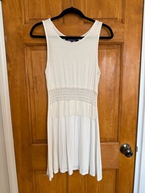 Ocean Drive Cream Sleeveless Fringe-Detail Mini Dress